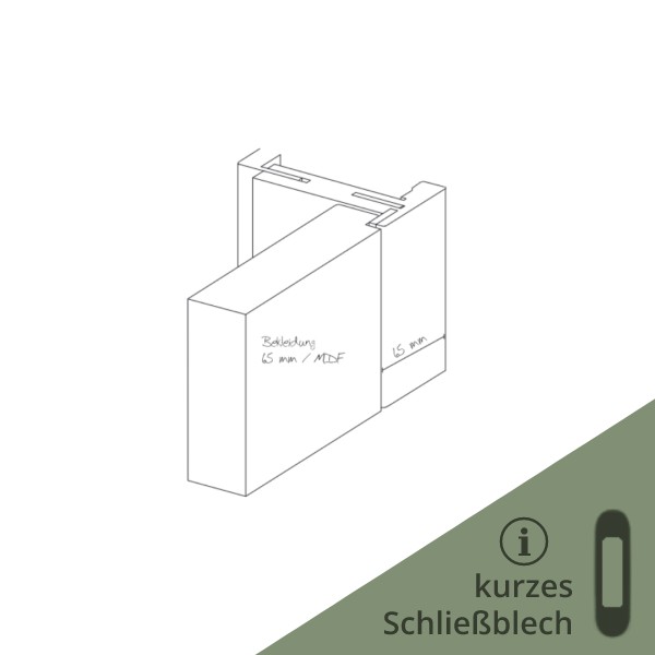 Stumpfe Türzarge PZ 14, kurzes Schließblech, Weißlack, 65mm profilierter Bekleidung